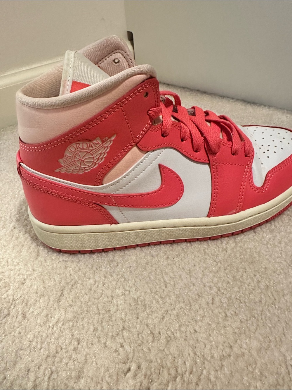 Jordan Kids Mid-Top Sneakers in Coral Pink and White